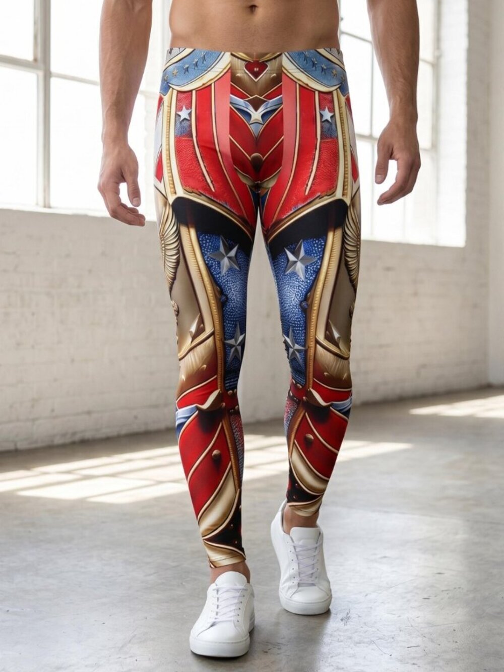 USA American Flag Mens Leggings Running Pants Workout Cycling Meggings